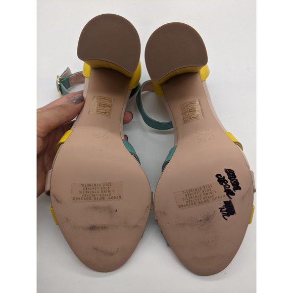 J.Crew Stella Heels with Tortoise Ring Sandals 6 Colorblock Blue/Yellow; - Picture 8 of 11